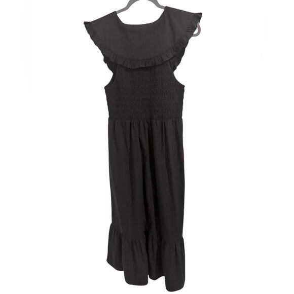 Topshop Oversized Collar Shirred Midi Dress in Black, size 6 - Picture 6 of 7